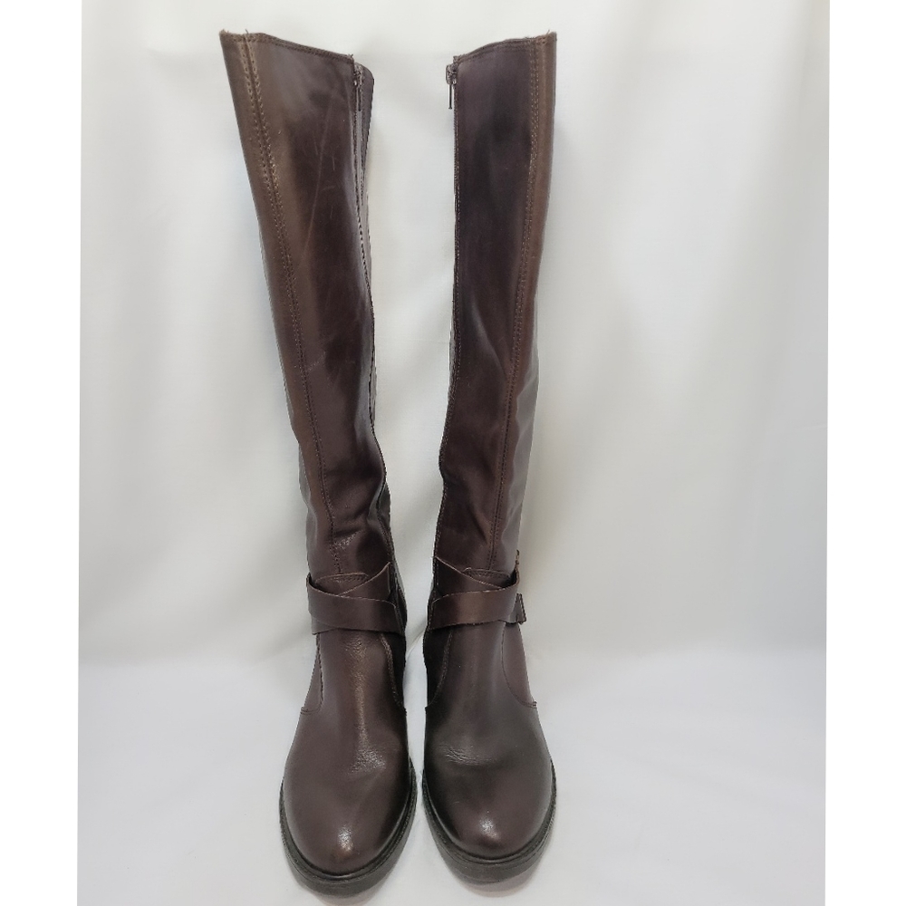 Aldo Tall Heeled Riding Boots Leather Zip 9.5 - Picture 2 of 12